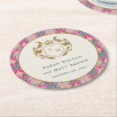 ホッ華美トピンク金ゴールドクラシーフローラ結婚ローレル ラウンドペーパーコースター (アングル)