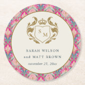 ホッ華美トピンク金ゴールドクラシーフローラ結婚ローレル ラウンドペーパーコースター (正面)