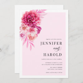 ホッ鮮やかトピンク結婚の花 招待状