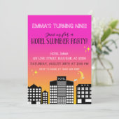 ホテルのスカイラインの少女たちのお泊り会 ピンクのオンブル 招待状 (スタンド正面)