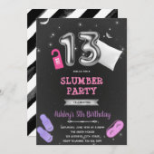 ホテルの寝室パーティー 13歳の誕生日 招待状 (正面/裏面)