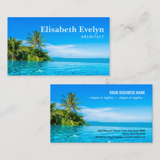 ホテルの美しい豪華な屋外プール 名刺 (正面/裏面)