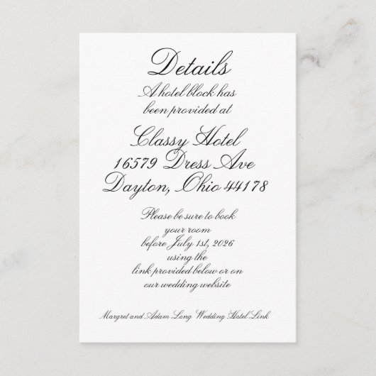 ホテルの詳細 エンクロージャーカード (正面)