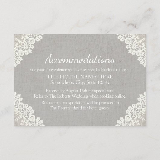 ホテルアコモデーション | レース素朴&グレーリネン エンクロージャーカード (正面)