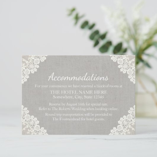 ホテルアコモデーション | レース素朴&グレーリネン エンクロージャーカード (スタンド正面)