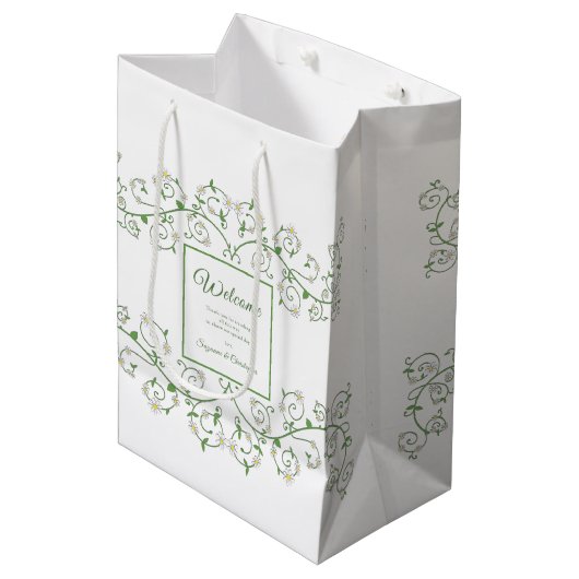 ホテルウェルカムバッグフローラつる植物ハート ミディアムペーパーバッグ (正面アングル)