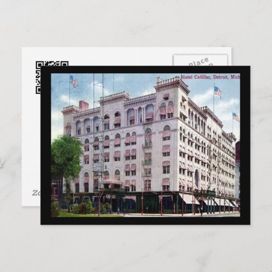 ホテルカディラック,デトロイト1909ヴィンテージ ポストカード (正面/裏面)
