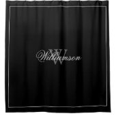 ホテルスタイルネーム&モノグラムインブラックアンドグレー シャワーカーテン (正面)