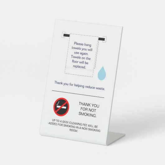 ホテルタオルアンド喫煙サイン 台座サイン (正面)