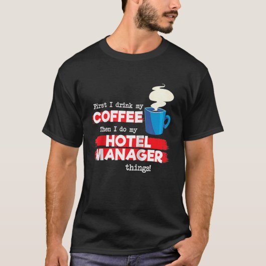 ホテルマネージャーとコーヒー感謝の言葉ラグラン Tシャツ (正面)