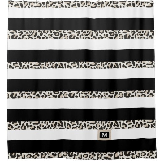 ホテルモノグラムブラックバラ金ゴールドホワストライプのイトバス シャワーカーテン (正面)