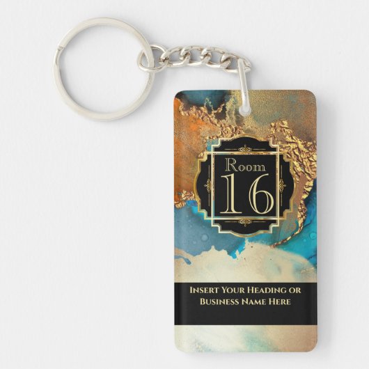 ホテルロッジリゾートフェイク金ゴールドオレンジブルーマーブル キーホルダー (正面)