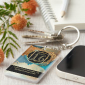 ホテルロッジリゾートフェイク金ゴールドオレンジブルーマーブル キーホルダー (正面右)