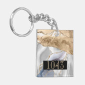 ホテルロッジリゾートフェイク金ゴールド白大理石石 キーホルダー (正面左)