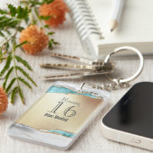 ホテルロッジリゾートルームブルーホワイト金ゴールド キーホルダー (正面右)