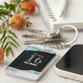 ホテルロッジリゾートルーム鍵ブルーホワイト金ゴールドマーブル キーホルダー (正面右)