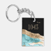 ホテルロッジリゾートルーム鍵マーブルストーン金ゴールドブルー キーホルダー (正面左)