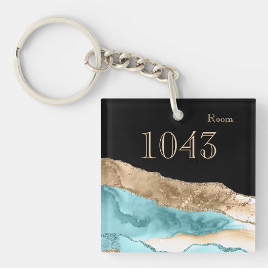 ホテルロッジリゾートルーム鍵マーブルストーン金ゴールドブルー キーホルダー (正面)