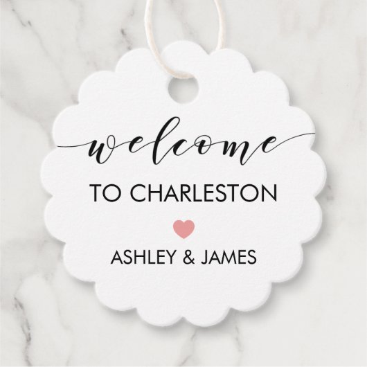 ホテル結婚ゲスト用ウェルカムギフトラベルピンク フェイバータグ (正面)