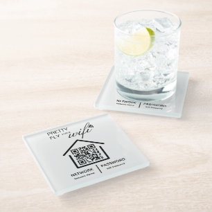 ホテルWiFi詳細かわいらしFly for a wifi QR Code ガラスコースター
