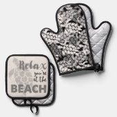 ホヌシーカメハワイアンタパインブラックアンドグレー 鍋つかみ&鍋敷きセット (正面/裏面)