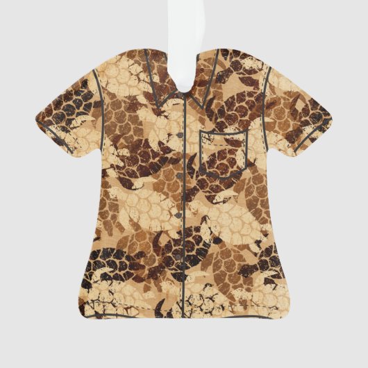 ホヌシーカメハワイアンフェイクウッドアロハシャツ オーナメント (正面)