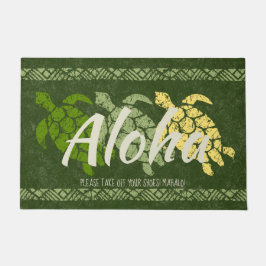 ホヌシートリプルカメハワイアンタパオリーブ ドアマット