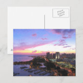 ホノルルの街並みハワイの夕日 ポストカード (正面/裏面)