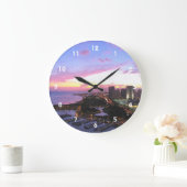 ホノルルの街並みハワイの夕日 ラージ壁時計 (ホーム)