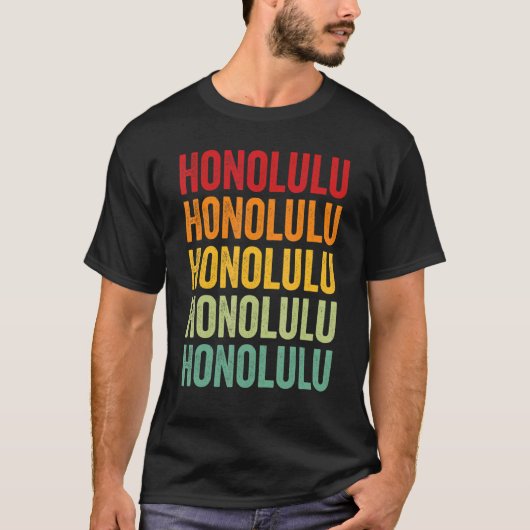 ホノルルカウンティハワイ文字デザインレインボー Tシャツ (正面)