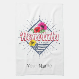 ホノルルシティハワイ統一された州ヴィンテージUSA キッチンタオル