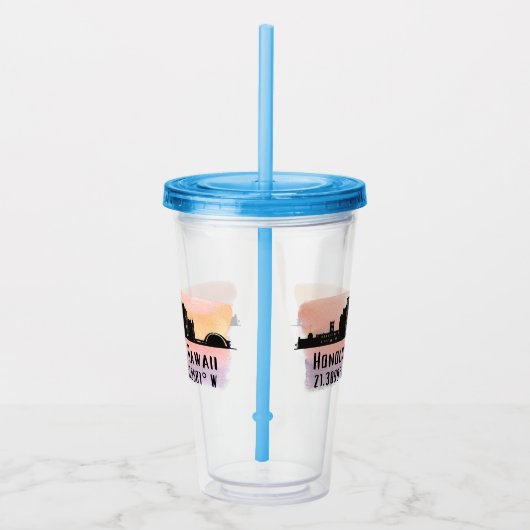 ホノルルスカイライン緯度と経度 アクリルタンブラー (右)