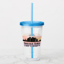 ホノルルスカイライン緯度と経度 アクリルタンブラー