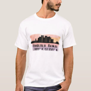 ホノルルスカイライン緯度と経度 Tシャツ