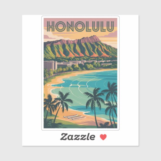 ホノルルハワイイラストレーショントラベルアートヴィンテージ シール (シート)