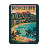 ホノルルハワイイラストレーショントラベルアートヴィンテージ マグネット (縦)