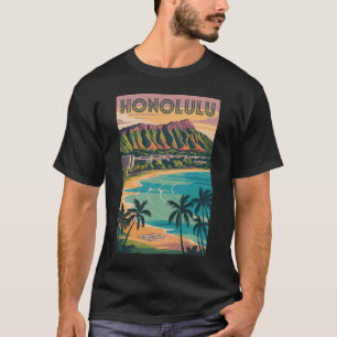 ホノルルハワイイラストレーショントラベルアートヴィンテージ Tシャツ