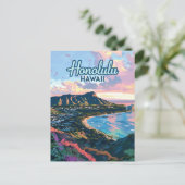 ホノルルハワイオアフワイキキビーチダイヤモンドヘッド ポストカード (スタンド正面)
