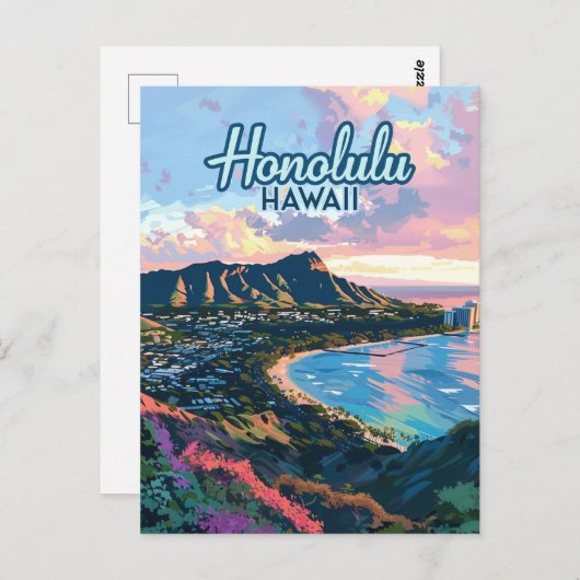 ホノルルハワイオアフワイキキビーチダイヤモンドヘッド ポストカード (正面/裏面)