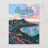 ホノルルハワイオアフワイキキビーチダイヤモンドヘッド ポストカード (正面)