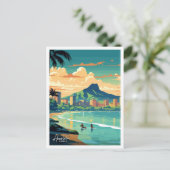 ホノルルハワイトラベルヴィンテージイラストレーション ポストカード (スタンド正面)