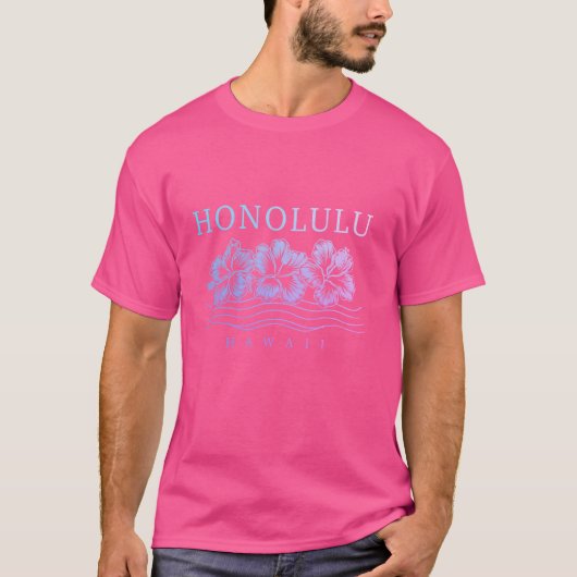 ホノルルハワイハワイアンハイビスカスフラワーズサーファーS Tシャツ (正面)