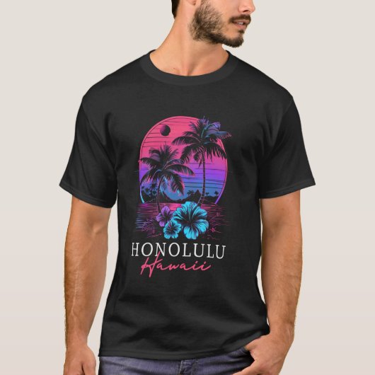 ホノルルハワイハワイアンハイビスカスフラワーズサーファーS Tシャツ (正面)