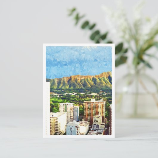 ホノルルハワイ美しい油シ絵を描ティランドスケープ ポストカード (スタンド正面)