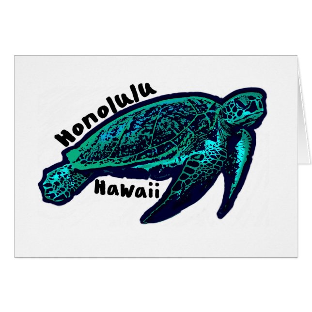 ホノルルハワイ芸術的ウミガメのグリーティングカード (正面横)