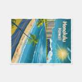 ホノルルハワイ – コースタルビューヴィンテージトラベル フリースブランケット (正面(横))