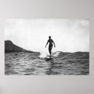 ホノルルハワイLongboardのサーファーのサーフ ポスター