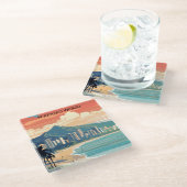 ホノルルワイキキビーチハワイパノラマビュービーチ ガラスコースター (アングル)