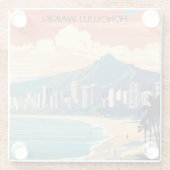 ホノルルワイキキビーチハワイパノラマビュービーチ ガラスコースター (裏面)