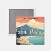 ホノルルワイキキビーチハワイパノラマビュービーチ マグネット (正面/裏面)